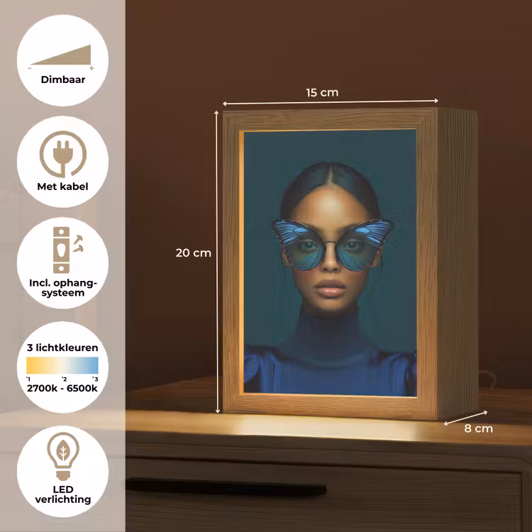 Vrouw - Vlinder - Bril - Blauw - Modern - Portret Light Box met kabel (Tafellamp) klein -USP_NL