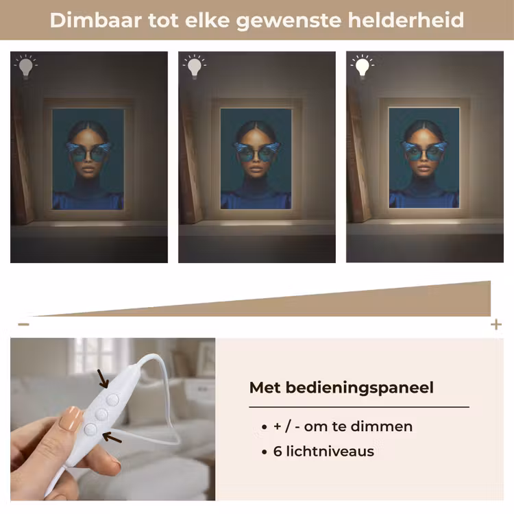 Vrouw - Vlinder - Bril - Blauw - Modern - Portret Light Box met kabel (Tafellamp) klein -USP_dimbaarNL