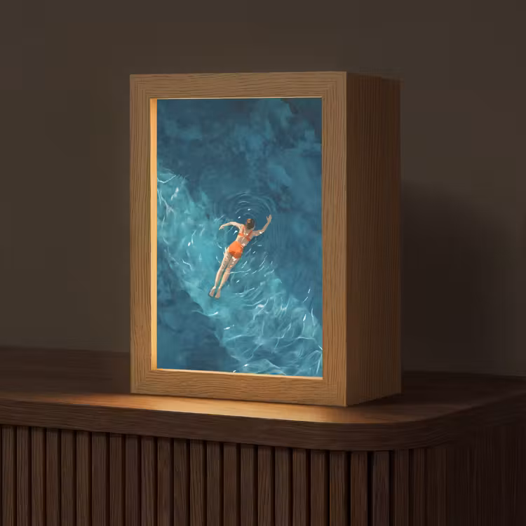 Vrouw - Water - Bikini - Oranje Light Box met kabel (Tafellamp) klein -z3d_website