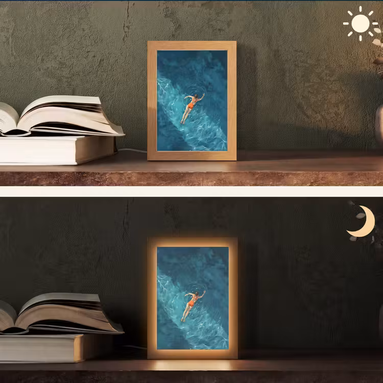 Vrouw - Water - Bikini - Oranje Light Box met kabel (Tafellamp) klein -sfeer3