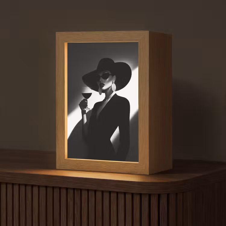 Vrouw - Wijn - Chic Light Box met kabel (Tafellamp) klein -z3d_website