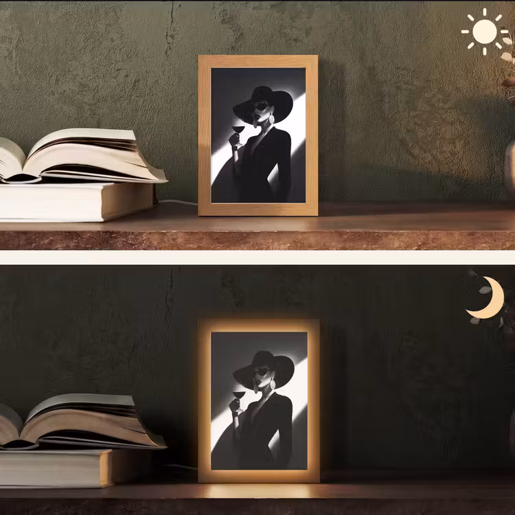 Vrouw - Wijn - Chic Light Box met kabel (Tafellamp) klein -sfeer3
