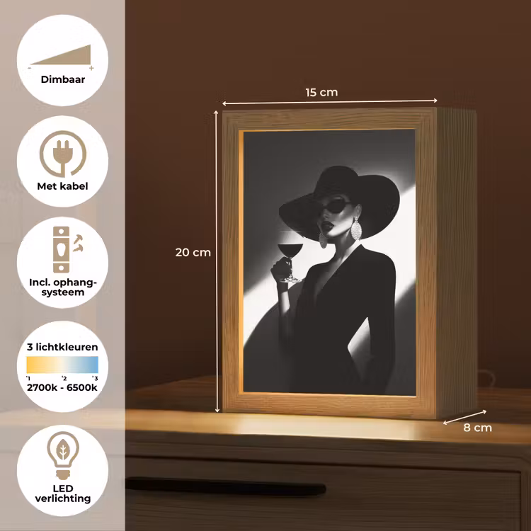 Vrouw - Wijn - Chic Light Box met kabel (Tafellamp) klein -USP_NL