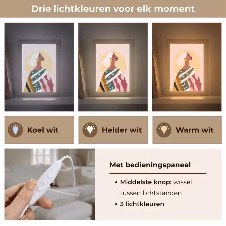 Vrouw - Zon - Kleurrijk Light Box met kabel (Tafellamp) klein -USP_lichtkleurNL