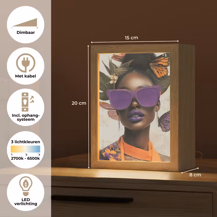 Vrouw - Zonnebril - Vlinder - Bloemen Light Box met kabel (Tafellamp) klein -USP_NL