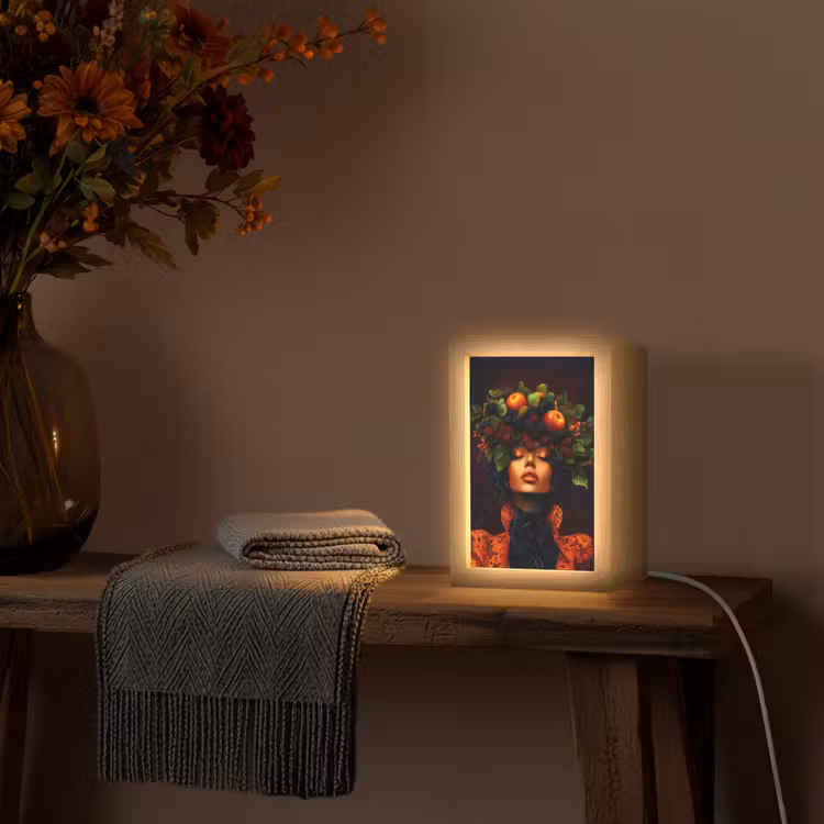 Vrouw - Zwart - Bessen - Bramen - Appels Light Box met kabel (Tafellamp) klein -sfeer4