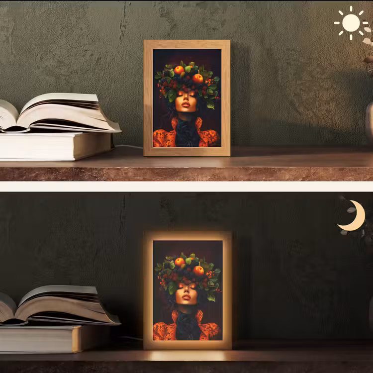 Vrouw - Zwart - Bessen - Bramen - Appels Light Box met kabel (Tafellamp) klein -sfeer3