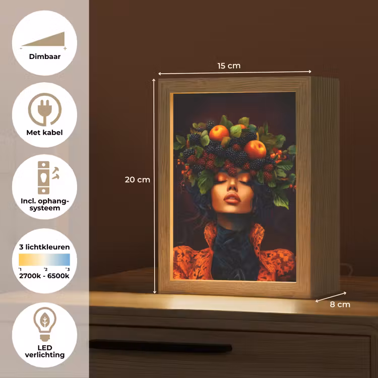 Vrouw - Zwart - Bessen - Bramen - Appels Light Box met kabel (Tafellamp) klein -USP_NL