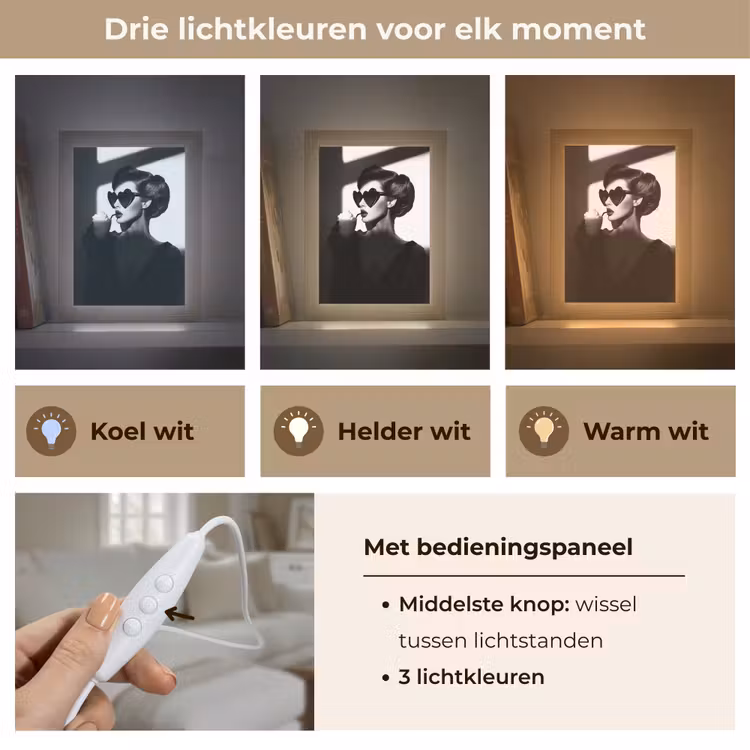Vrouw - Zwart - Hart Light Box met kabel (Tafellamp) klein -USP_lichtkleurNL