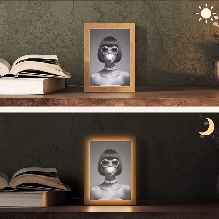 Vrouw - Zwart Wit - Ketting - Zonnebril Light Box met kabel (Tafellamp) klein -sfeer3