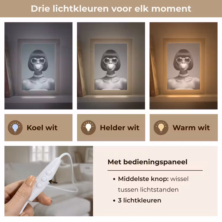 Vrouw - Zwart Wit - Ketting - Zonnebril Light Box met kabel (Tafellamp) klein -USP_lichtkleurNL
