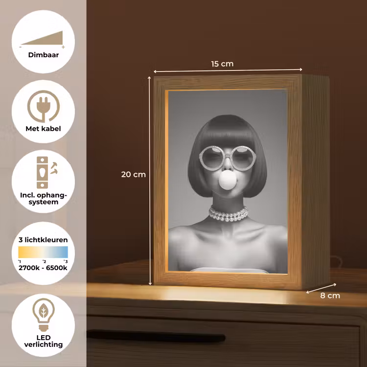 Vrouw - Zwart Wit - Ketting - Zonnebril Light Box met kabel (Tafellamp) klein -USP_NL