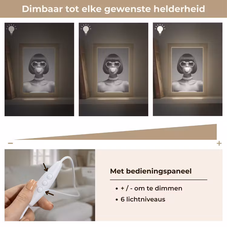 Vrouw - Zwart Wit - Ketting - Zonnebril Light Box met kabel (Tafellamp) klein -USP_dimbaarNL