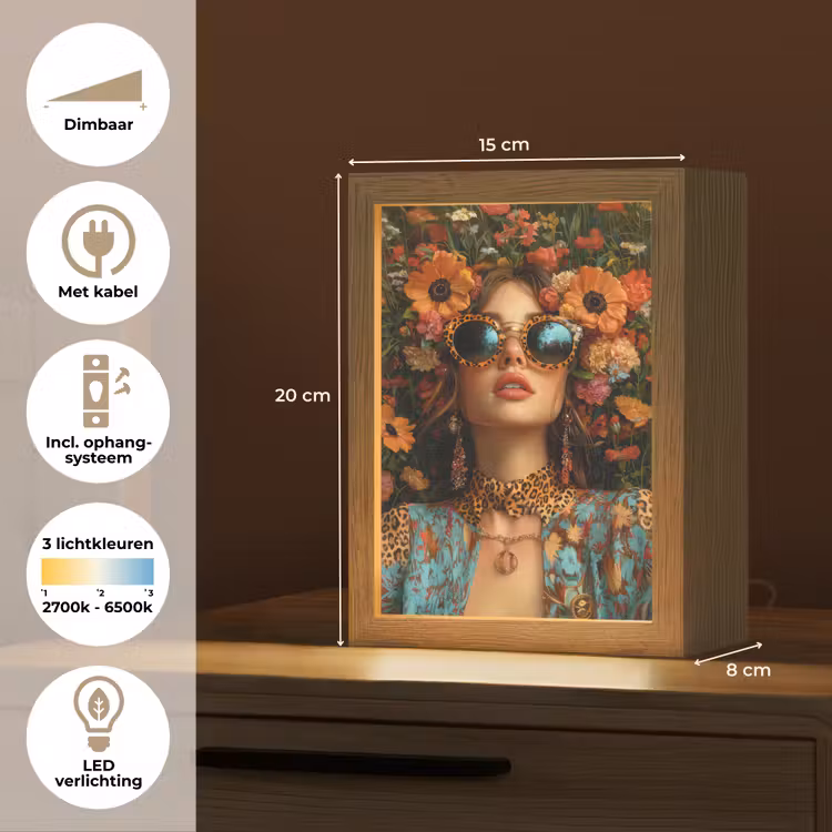 Vrouwen - Bloemen - Modern - Bril - Abstract Light Box met kabel (Tafellamp) klein -USP_NL