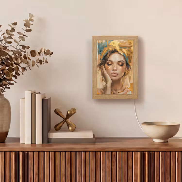 Vrouwen - Portret - Luxe - Goud Light Box met kabel (Tafellamp) klein -sfeer2