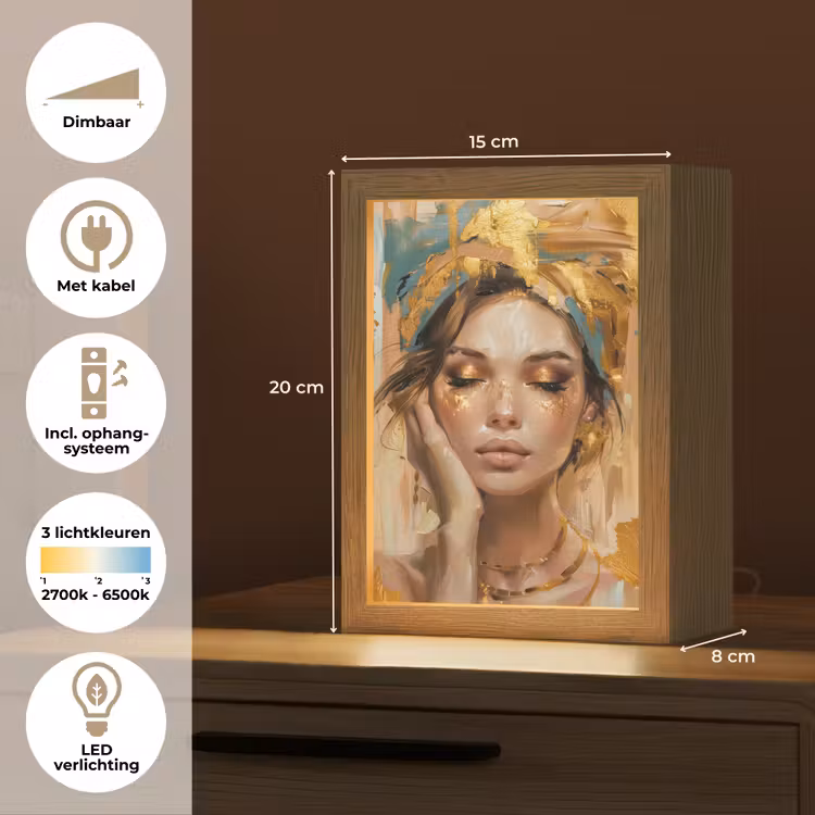 Vrouwen - Portret - Luxe - Goud Light Box met kabel (Tafellamp) klein -USP_NL