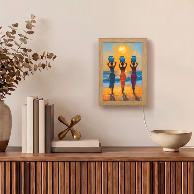 Vrouwen - Strand - Zondsondergang Light Box met kabel (Tafellamp) klein -sfeer2