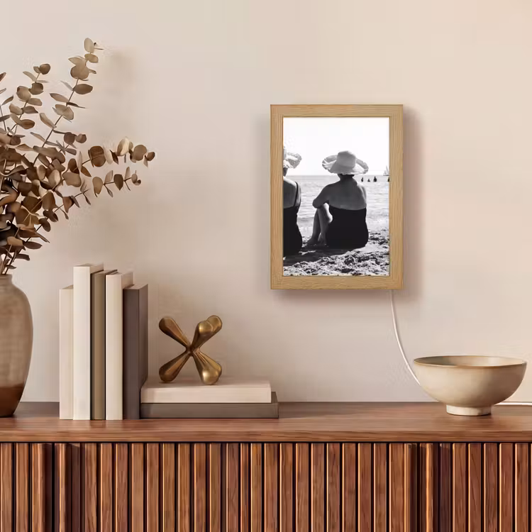 Vrouwen - Zonnehoed - Strand - Zwart - Wit Light Box met kabel (Tafellamp) klein -sfeer2