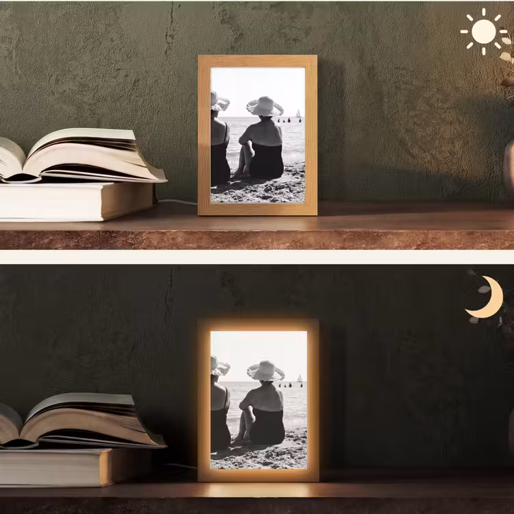 Vrouwen - Zonnehoed - Strand - Zwart - Wit Light Box met kabel (Tafellamp) klein -sfeer3