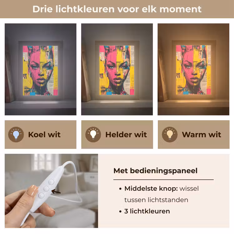Vrouwengezicht - Krantenpapier - Abstract - Roze Light Box met kabel (Tafellamp) klein -USP_lichtkleurNL