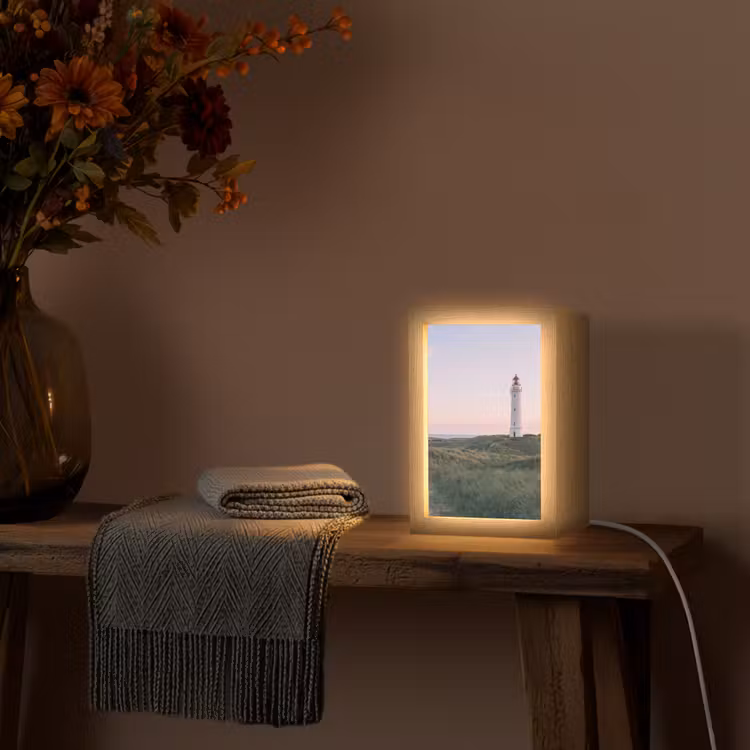 Vuurtoren - Duinlandschap - Zee Light Box met kabel (Tafellamp) klein -sfeer4