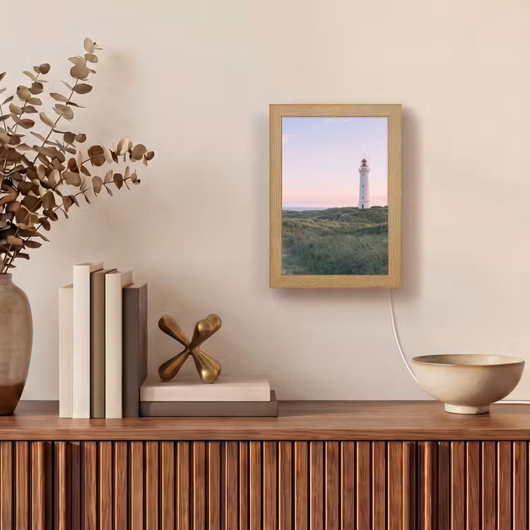 Vuurtoren - Duinlandschap - Zee Light Box met kabel (Tafellamp) klein -sfeer2