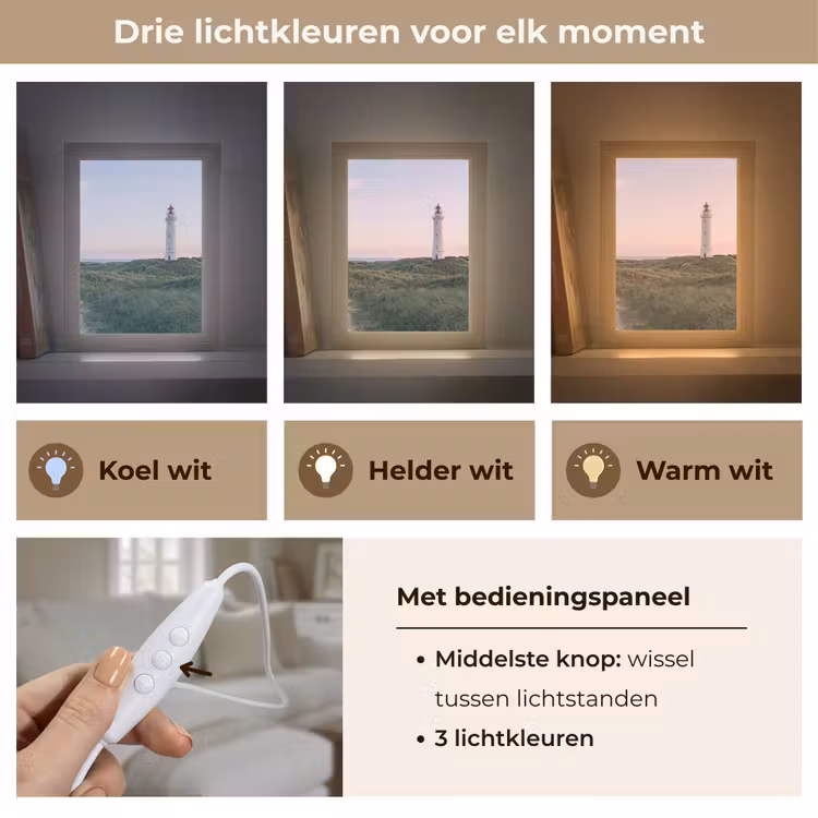 Vuurtoren - Duinlandschap - Zee Light Box met kabel (Tafellamp) klein -USP_lichtkleurNL