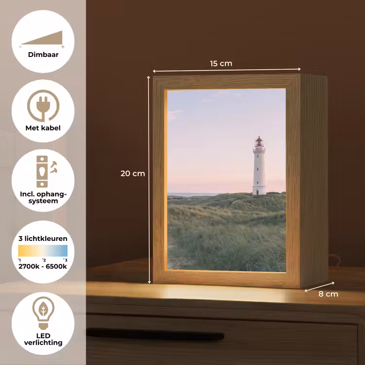 Vuurtoren - Duinlandschap - Zee Light Box met kabel (Tafellamp) klein -USP_NL
