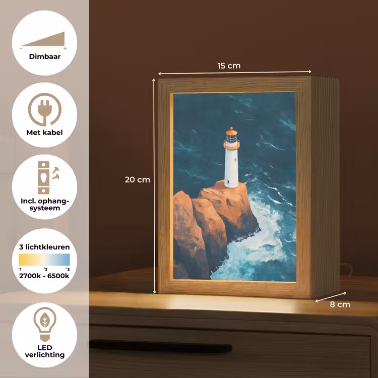 Vuurtoren - Rots - Zee - Golven Light Box met kabel (Tafellamp) klein -USP_NL