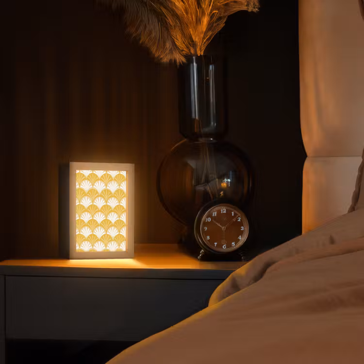 Waaier - Geel - Art Light Box met kabel (Tafellamp) klein 925 -sfeer1
