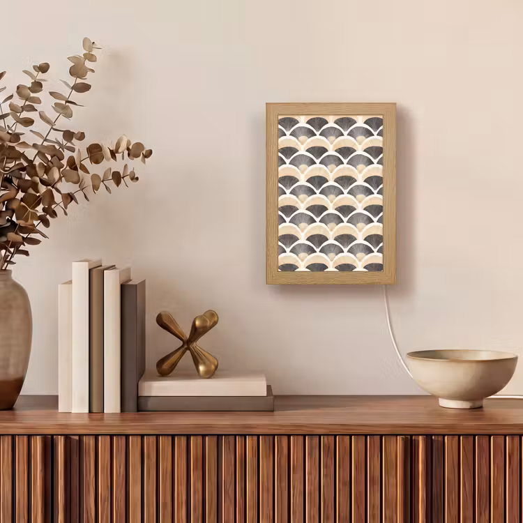 Waaier - Patroon - Zwart - Beige Light Box met kabel (Tafellamp) klein 925 -sfeer2