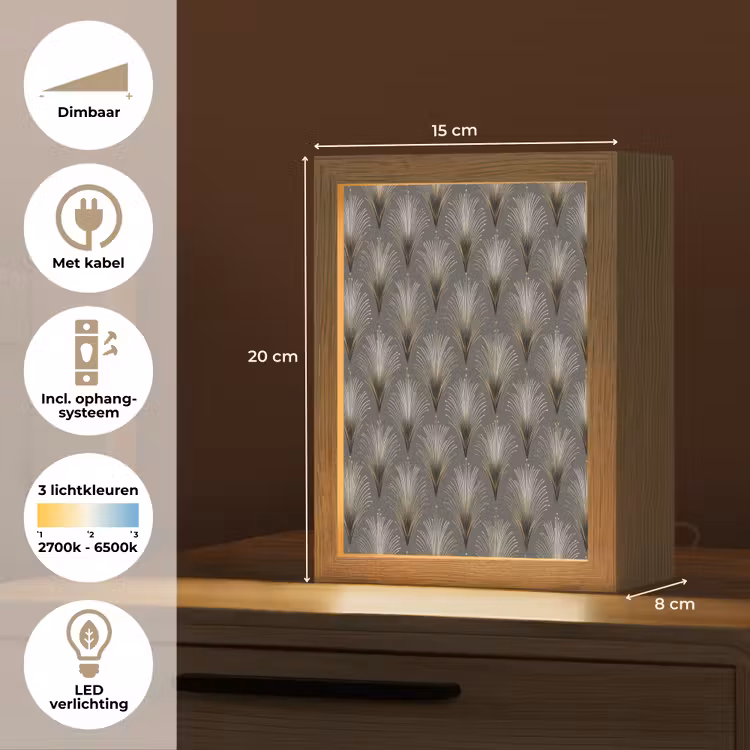 Waaierstralen - Goud - Antraciet Light Box met kabel (Tafellamp) klein 925 -USP_NL