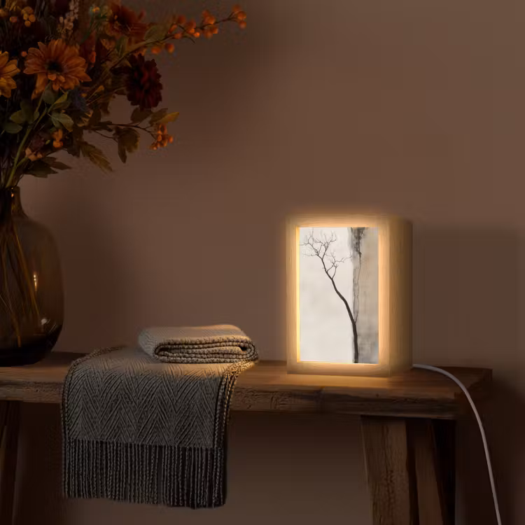 Wabi sabi - Plant - Beige Light Box met kabel (Tafellamp) klein -sfeer4