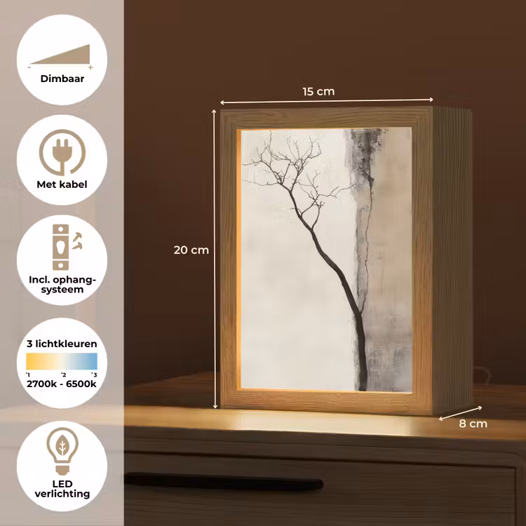 Wabi sabi - Plant - Beige Light Box met kabel (Tafellamp) klein -USP_NL