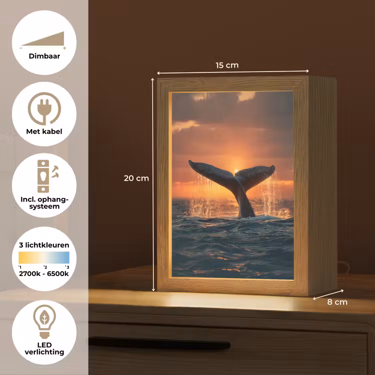 Walvis staart - Water - Zonsondergang Light Box met kabel (Tafellamp) klein -USP_NL