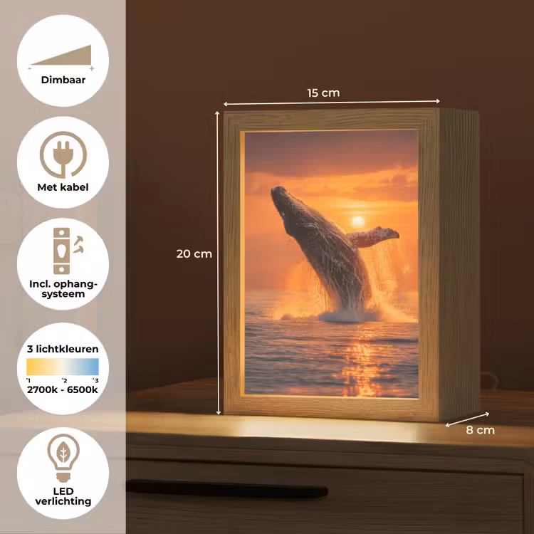 Walvis - Zon - Zee Light Box met kabel (Tafellamp) klein -USP_NL