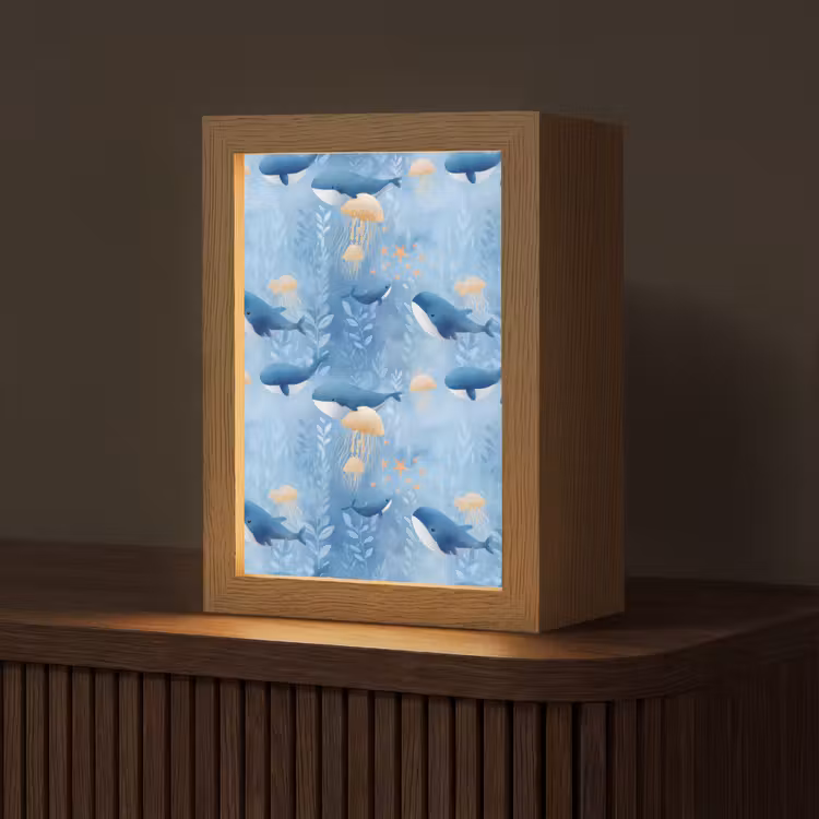 Walvissen - Oceaan - Blauw Light Box met kabel (Tafellamp) klein 925 -z3d_website