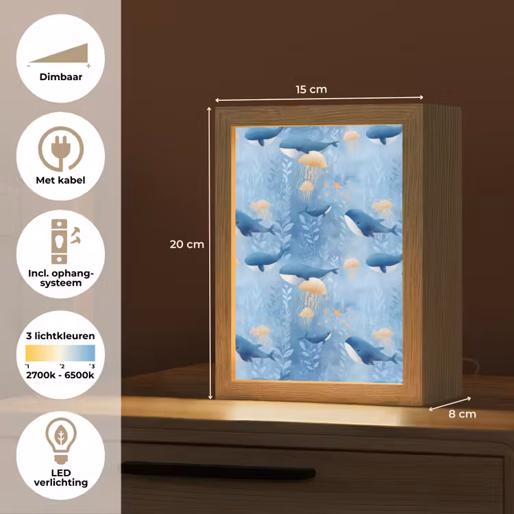 Walvissen - Oceaan - Blauw Light Box met kabel (Tafellamp) klein 925 -USP_NL