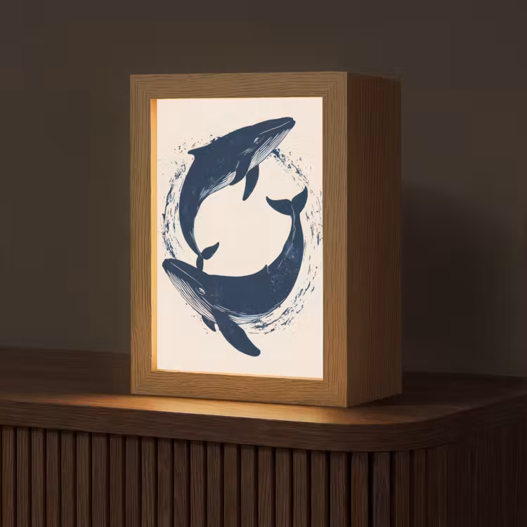 Walvissen - Spetters - Cirkel - Donkerblauw Light Box met kabel (Tafellamp) klein -z3d_website