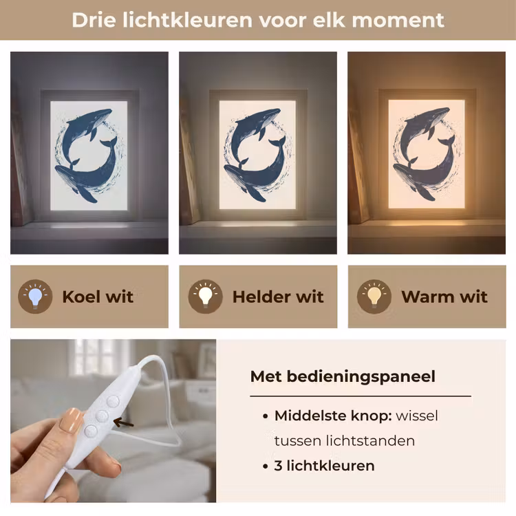 Walvissen - Spetters - Cirkel - Donkerblauw Light Box met kabel (Tafellamp) klein -USP_lichtkleurNL