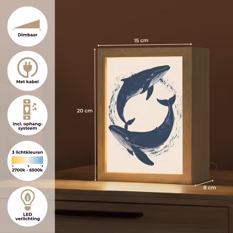 Walvissen - Spetters - Cirkel - Donkerblauw Light Box met kabel (Tafellamp) klein -USP_NL