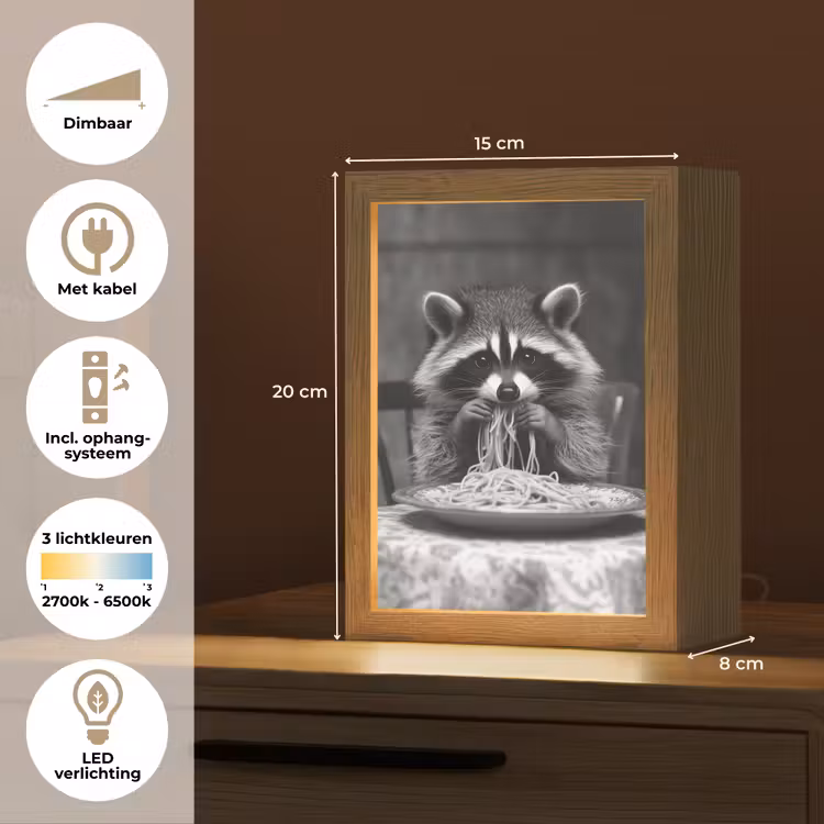 Wasbeer - Cute - Pasta - Tafelkleed - Zwart - Wit Light Box met kabel (Tafellamp) klein -USP_NL