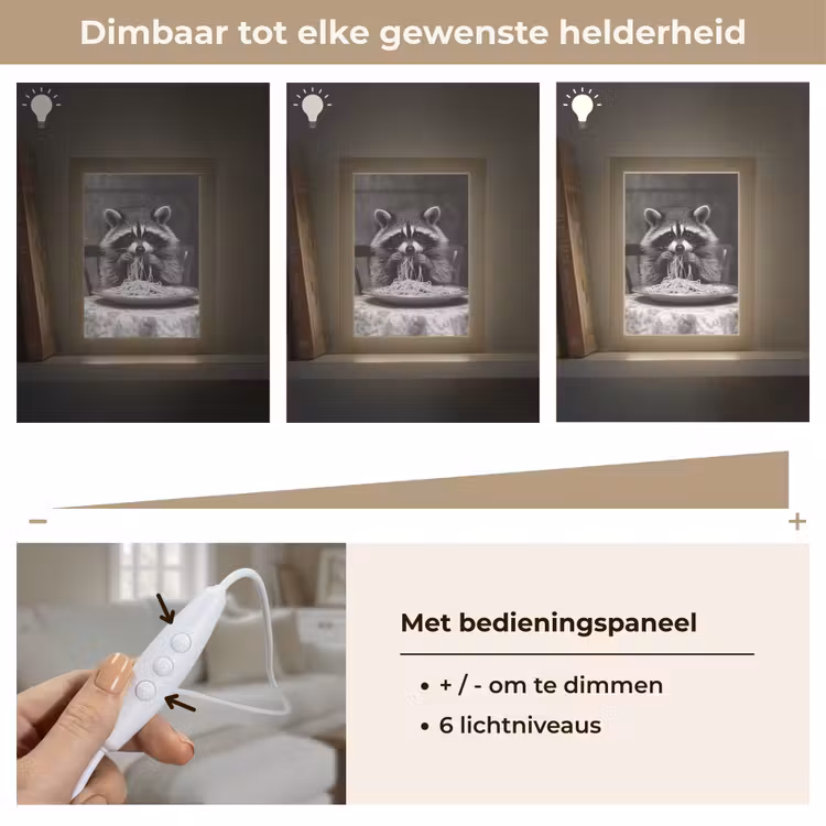Wasbeer - Cute - Pasta - Tafelkleed - Zwart - Wit Light Box met kabel (Tafellamp) klein -USP_dimbaarNL