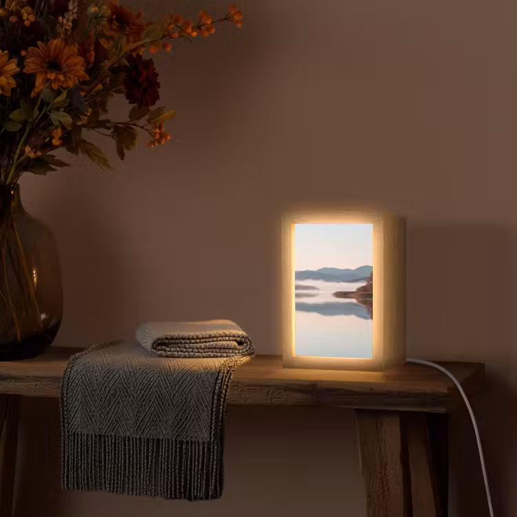 Water - Bomen - Mistlaag Light Box met kabel (Tafellamp) klein -sfeer4