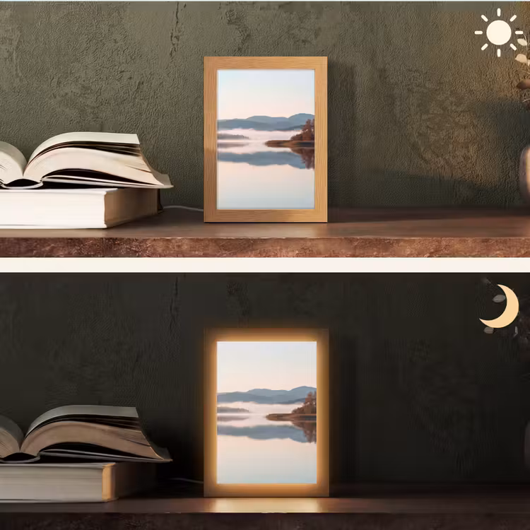 Water - Bomen - Mistlaag Light Box met kabel (Tafellamp) klein -sfeer3