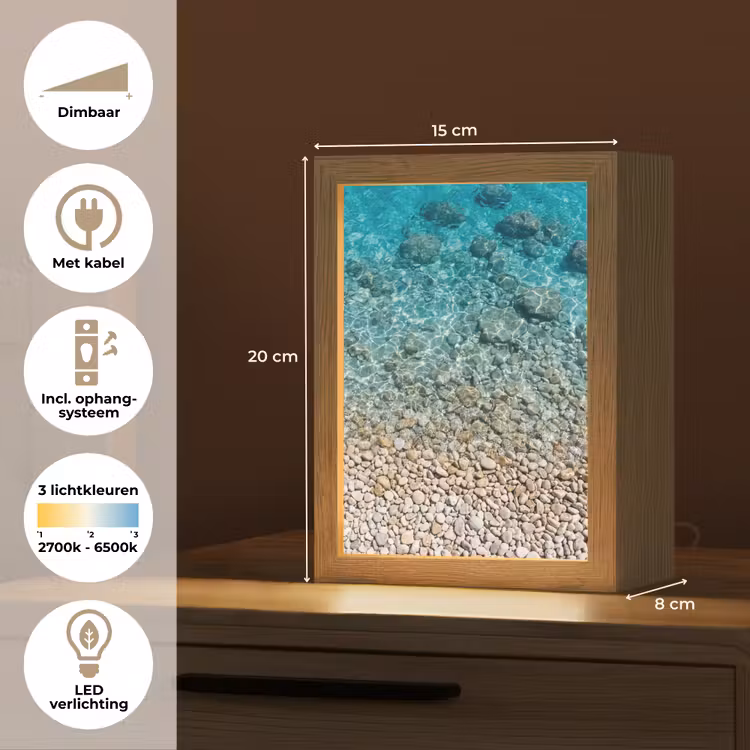 Water - Kiezels - Natuur - Levendig - Turkoois Light Box met kabel (Tafellamp) klein -USP_NL