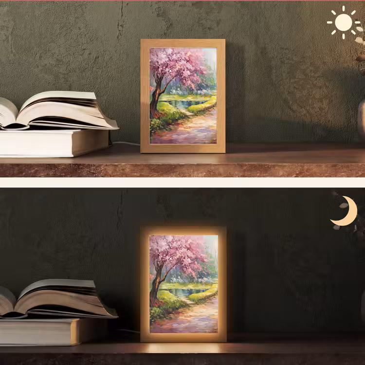 Watercolor - Natuur - Bomen - Kunst - Bloemen Light Box met kabel (Tafellamp) klein -sfeer3