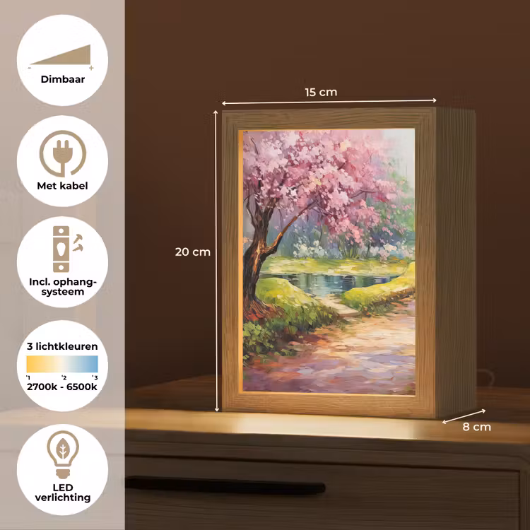 Watercolor - Natuur - Bomen - Kunst - Bloemen Light Box met kabel (Tafellamp) klein -USP_NL
