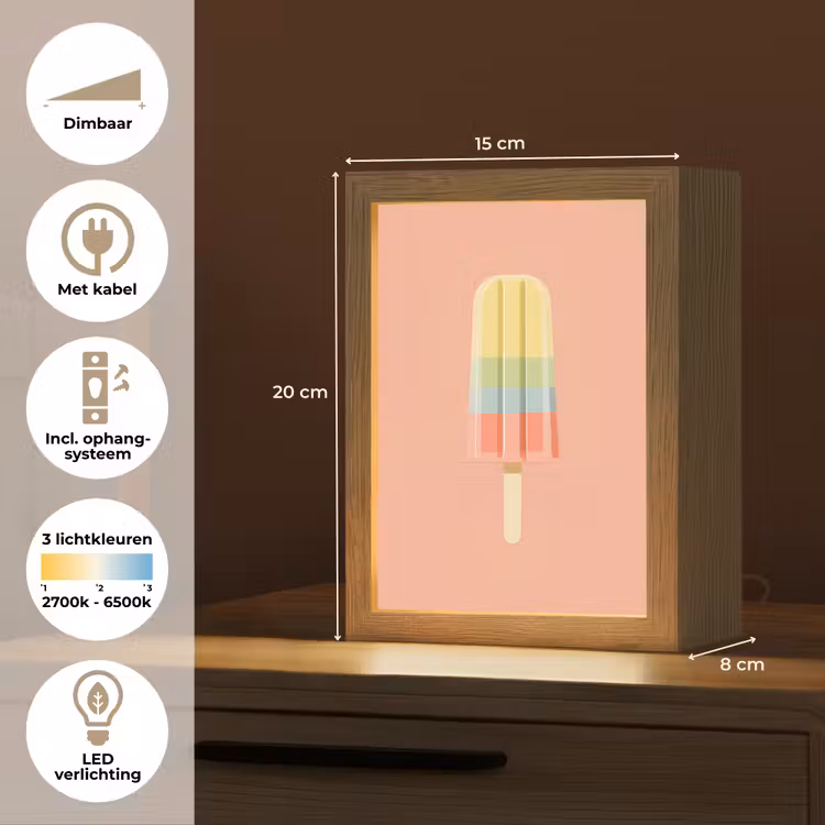 Waterijsje - Pasteltinten - Minimalistisch Light Box met kabel (Tafellamp) klein -USP_NL