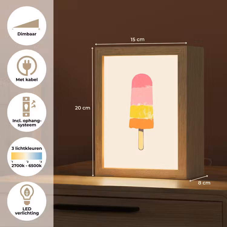 Waterijsje - Retro - Stokje - Roze Light Box met kabel (Tafellamp) klein -USP_NL